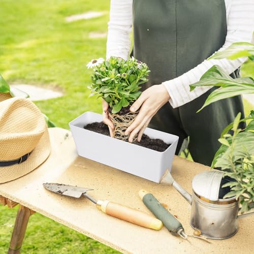 Image of GREANER 12x3.8 Inch Herb Planters, 6 Pack White Rectangle Window Boxes with Tray, Indoor Succulent Cactus Mint Plastic Pot with Saucer for Windowsill, Balcony, Office, Outdoor Garden