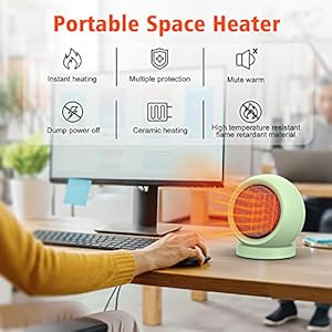 Space heaterptc ceramic electric desktop heater high output fan for home bedroom office desk indoor usegreen  urban country home decor