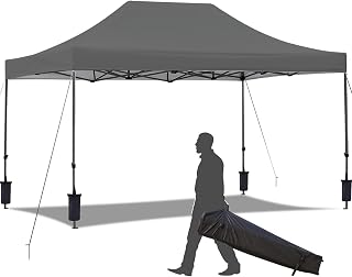 EROMMY 10' x 15' Pop Up Canopy Tent, Commercial Instant Canopy with Roller Bag, 4 Sand Bags, Outdoor Canopies for Festival, Event, Gray