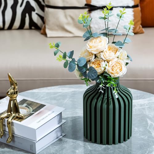 Small-Vase-for-Centerpiece-Table-DecorationsUnique-Vase-for-Home-DecorUnbreakble-Round-Vase-for-Fake-FlowersPampasPerfect-for-WeddingPartyDingingKitchen8-inch-Green Small Vase for Centerpiece Table DecorationsUnique Vase for Home DecorUnbreakble Round Vase for Fake FlowersPampasPerfect for WeddingPartyDingingKitchen8 inch Green