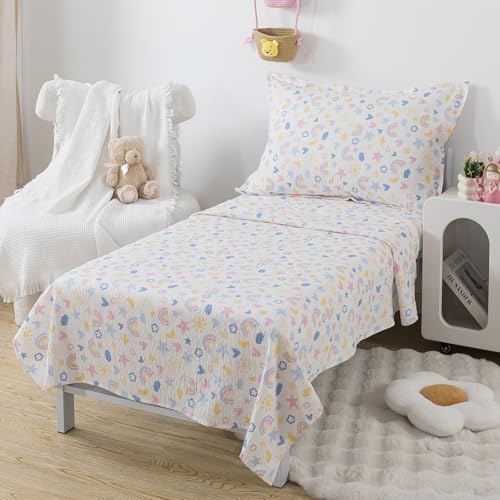 Image of Caressma Rainbow Star Toddler Bedding Set 4 Pieces Kids Comforter Set