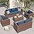 VONZOY Wide Armrest Outdoor Patio Furniture Set, 5 Piece Patio Sectional Sofa with Storage Table for Backyard, Porch, Balcony, Poolside(Navy Blue)