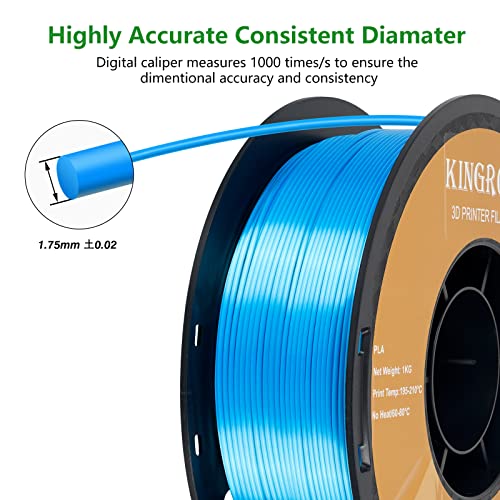 Image of Kingroon Silk PLA 3D Printer Filament, Dimensional Accuracy + /- 0.03 mm, 1 kg Spool(2.2lbs), PLA Shiny Filament 1.75 mm (Blue)