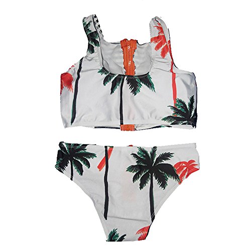 Floral Print Palm Tree Bikini Set High Waist Zip Coco Swimwear White Crop Top XL