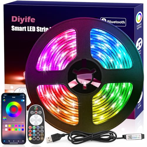 Diyife Ruban LED 3M [avec Télécommande], 5050 RGB Lumineuse Flexible Multicolore Bande LED,...