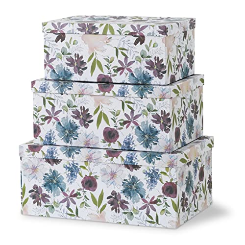 Soul & Lane Decorative Cardboard Boxes For Home Décor - Eden - Set Of 3: Nesting Gift Boxes With Lids, Floral Paperboard Storage Boxes For Organizing, Pretty Large Keepsake Boxes, Memory Boxes #TOP3