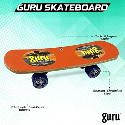 Image of GURU Skateboard, Wooden Non-Slip Skateboard for Kids, Adult, Casterboard /Skate Board /Hoverboard /Longboard for Beginners, Learners, Training Purpose for All Age Group