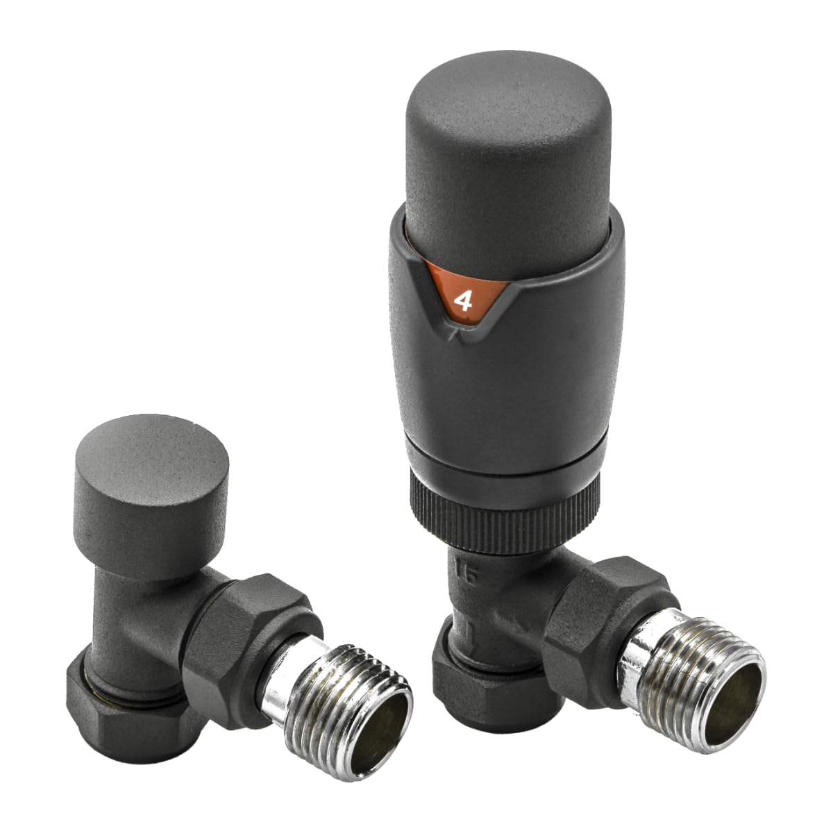 Reina Modal TRV & Lockshield Radiator Valve Set (15mm x 1/2") - Angled - EVO (Anthracite)