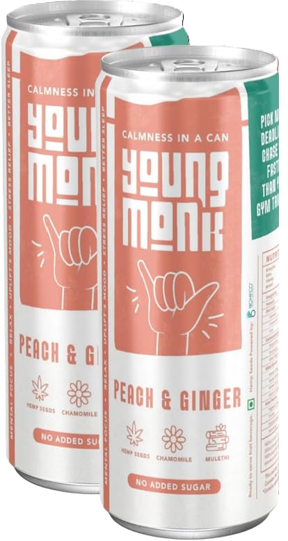 YOUNG MONK Calmness Drink Peach & Ginger Fruit Flavour | Ready to Drink Refreshing Beverage | Zero Added Sugar | Smooth Peach Taste with Warm Ginger Notes | Fruit Juice for Home & Travel (Pack 2)-image-5
