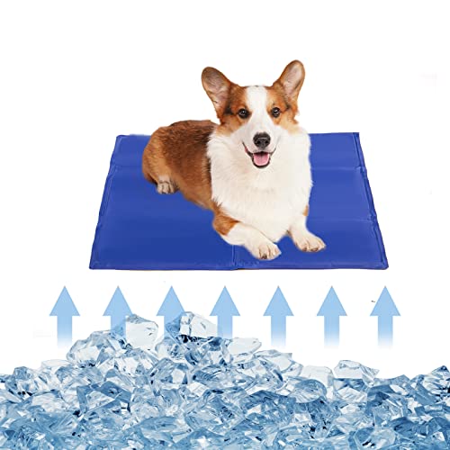 Haustier Kühlmatte für Hunde Katzen - HL Home-Link Kälte Hundedecke Kühlkissen|Langlebige Ungiftiges Selbstkühlende Multifunktionspad|Kühlmatten im Heißen Sommer|Blau M 65×50cm Cover