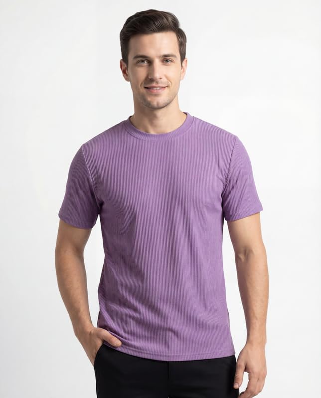 Image of Poly Cotton Frill Round Neck T-Shirt for Men | |