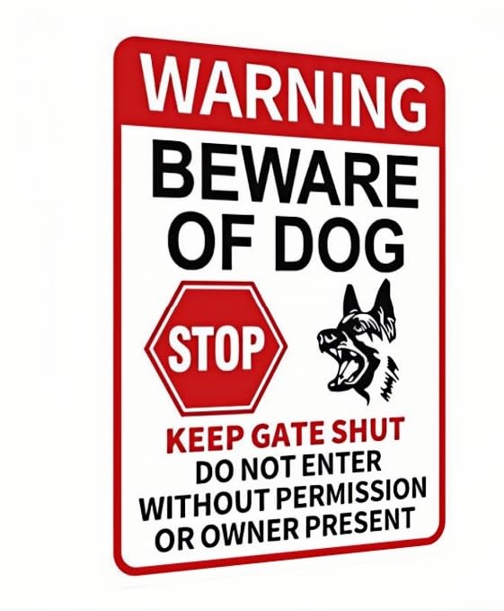 Funny Beware of Dog Sign – Warning, No Trespassing, Keep Gate Closed, Do Not Enter Without Permission, 8x12 Inch Aluminum Sign, Perfect for Yard, Fence, and Garden Décor