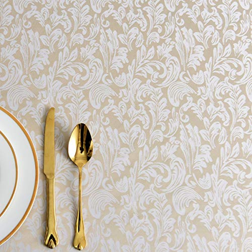 Maxmill MM-DOVE-BEIGE-52X70 Jacquard Table Cloth Damask Pattern Spillproof Wrinkle Resistant Heavy Weight Soft Tablecloth thumb #2