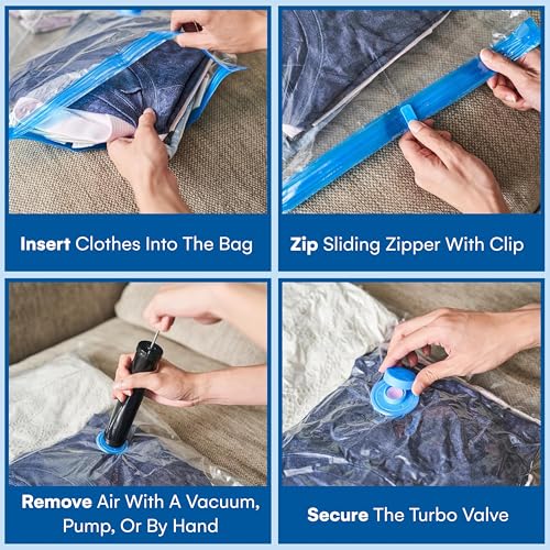 Vacuum Storage Bags for Clothes - Save 80% Space - Jumbo 2 Pack for Comforters, Blankets, Bedding, Clothing - Travel Pump Included.