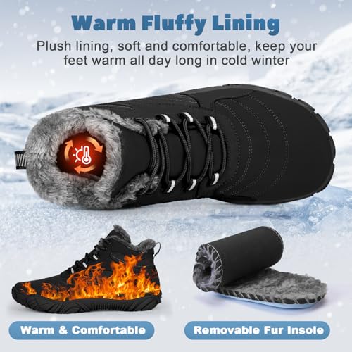 Image of Hike Winter Footwear Barefoot Boots Mens Womens, Waterproof Winter Snow Boots, Warm Ankle Booties, Wide Toe Barefoot Hiking Boots, Non-Slip Zero Drop Sole Hike Shoes for Hiking Walking Outdoor