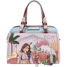 Nicole Lee Queen Cleopatra Boston Bag, Vegan Leather, Magnetic Clasp and Zipper Closure, Detachable Shoulder Strap