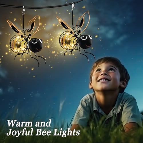 AKOFIC 2 Piezas Luces Solares Colgantes en Forma de Abeja, Adornos de Jardín para Exteriores, Luces Solares Impermeables con Clip y Resortes, Farol LED Solar para Decoración de Patio, Balcón, Terraza - imagen 6
