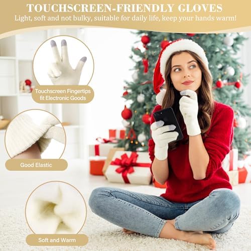 Bequemer Laden Heren Womens Winter Beanie Hoeden Touchscreen Handschoenen Nek Sjaal Warmer Set Gebreide Schedel Cap met Fleece Gevoerde Geschenken voor Mannen Vrouwen, A-kaki, One Size