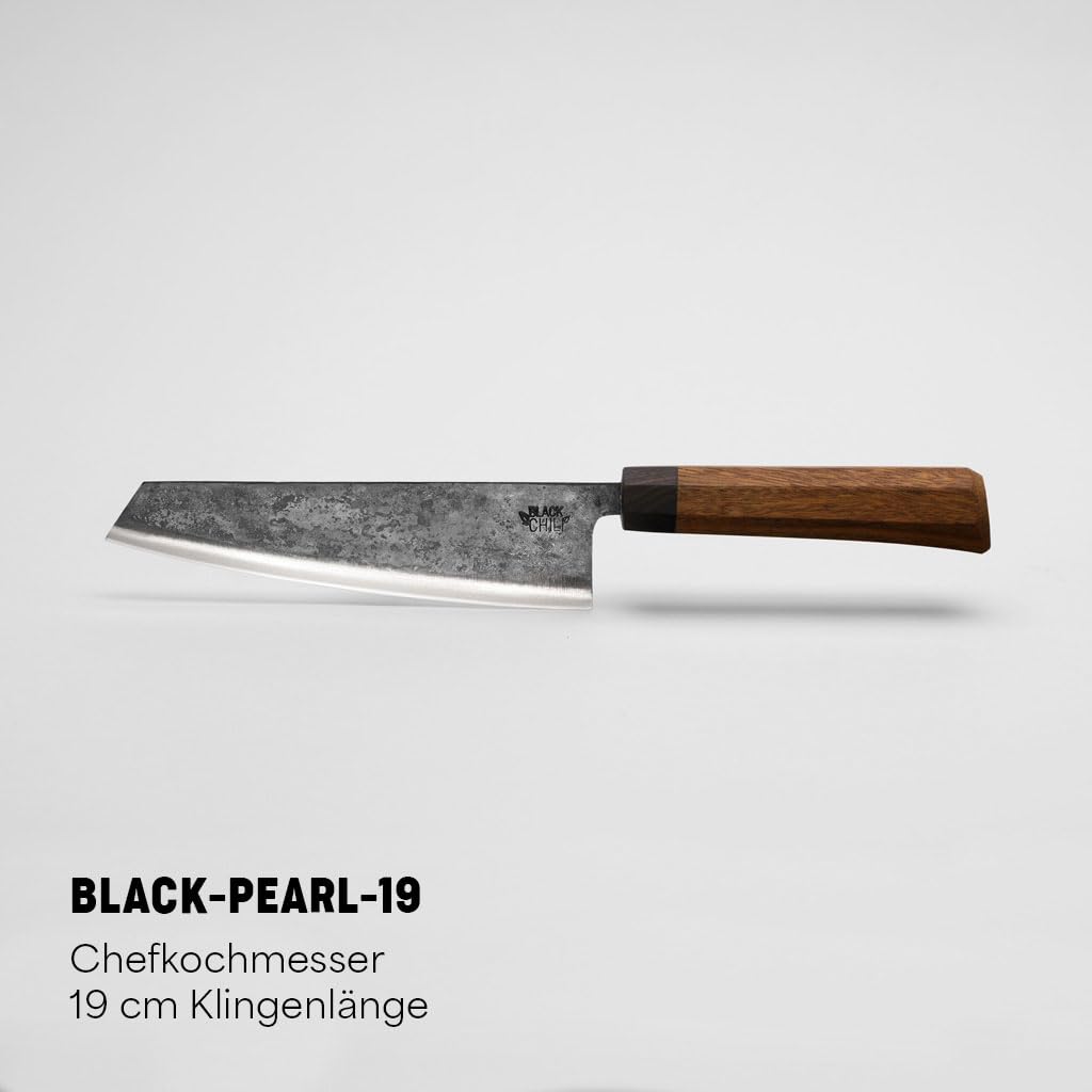 Küchenmesser Set (3-teilig) | Chefmesser, Santoku Messer & Gemüsemesser mit Eisenholz Griff | 13, 17 & 19 cm Carbonstahl Klinge | BLACK-PEARL-19, HABANERO-17 & JALAPENO-13