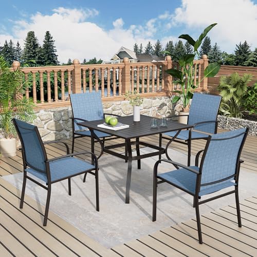 Mixpatio 5-Piece Patio Table And Chairs Set For 4, Outdoor Dining Set With Blue Chairs And 37 Inch Square Metal Umbrella Table thumb #7