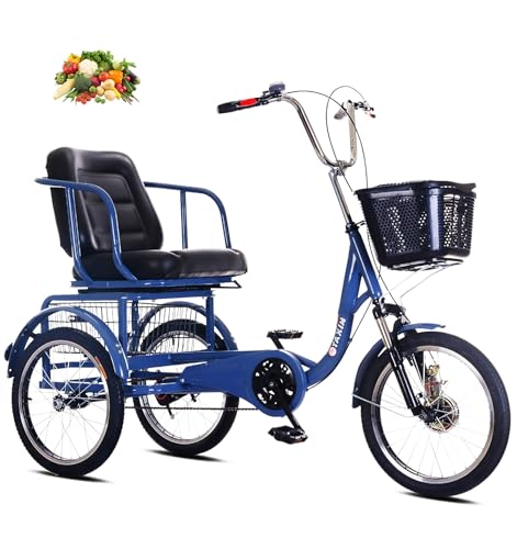 Triciclo para adultos con cesta trasera grande, bicicleta ligera de 3 ruedas para personas mayores, asiento cómodo para compras y ejercicio