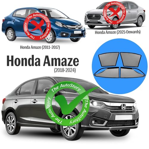 Image of AutoStory Magnetic Car Sunshade for Amaze 2018-2024 | Front Half Cut for Mirror Visibility + Rear Full Coverage with Zipper | Heavy Heat & UV Protection | Privacy Side Window Curtains Shades