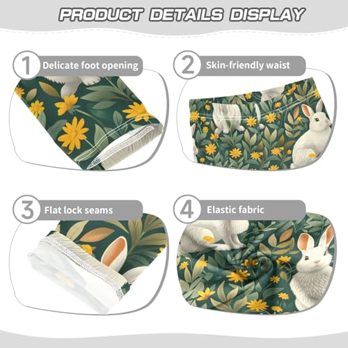 Flower Rabbit Yellow F Girls Leggings Athletic Pants Tights Stretch Bottom3