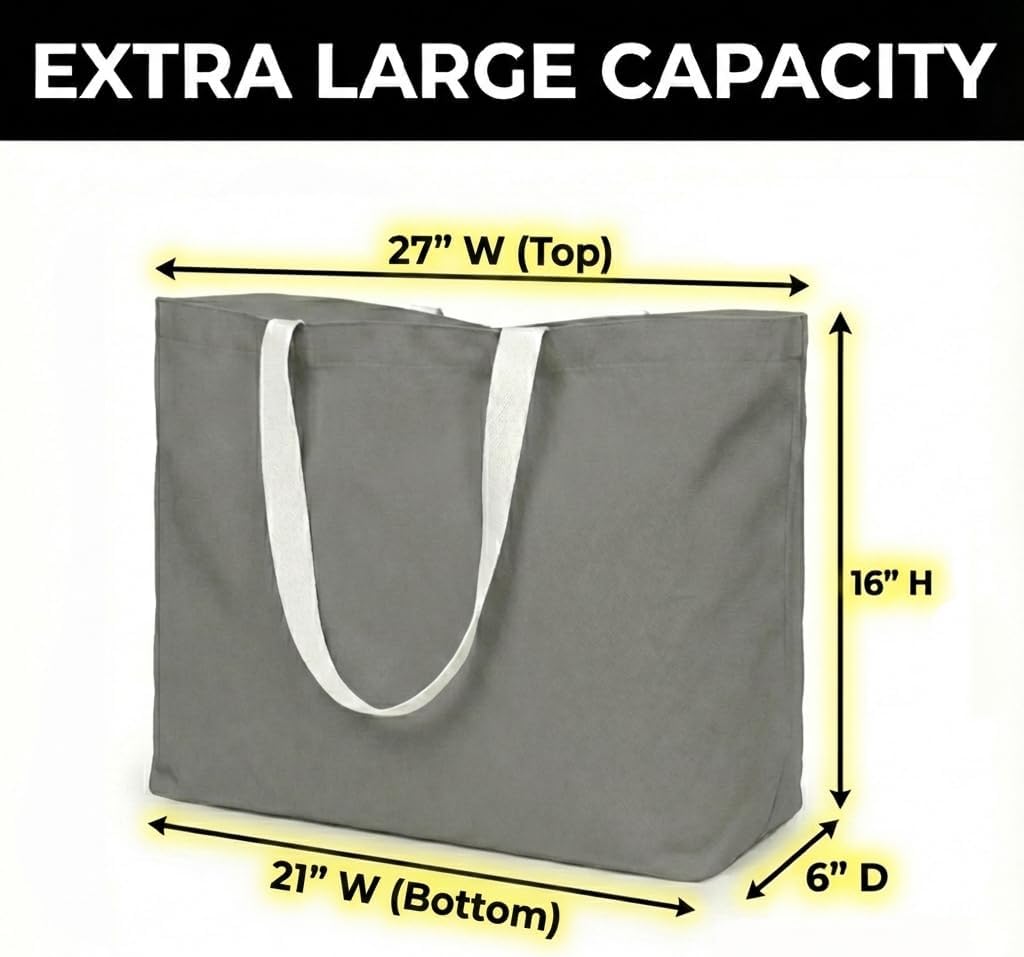 Extra Large Canvas Tote Bag - Big Reusable Grocery Shopping Heavy Duty Foldable - Image 2