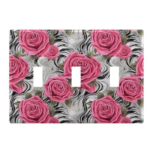 Light Switch Cover Pink Rose Flower Wall Plates for Electrical Outlets 3 Gang 202a8805