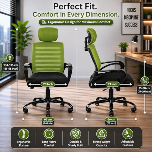 Image of HIGHLIVING Ergonomic Office Chair | Adjustable Headrest | 120 Tilt | Breathable Mesh Back | Moulded Foam Seat | Class 4 Gas Lift | Metal Base | High Back Computer Chair for Home & Office
