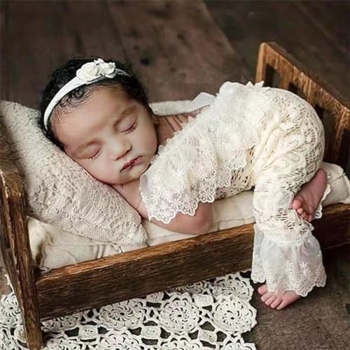 Image of Vomdrok Lace Romper Newborn Girls Photo Outfits - Princess Costume Props for Photoshoot