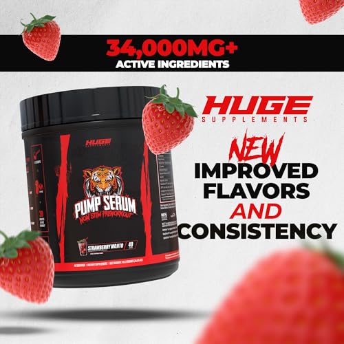 Image of Pump Serum Non Stim Pre-Workout - Fully Loaded Stimulant Free Pre Workout for Extreme Pumps, Vascularity & Muscle Fullness, with L-Citrulline, HydroPrime & Nitrates, Strawberry Mojito, 40 Servings