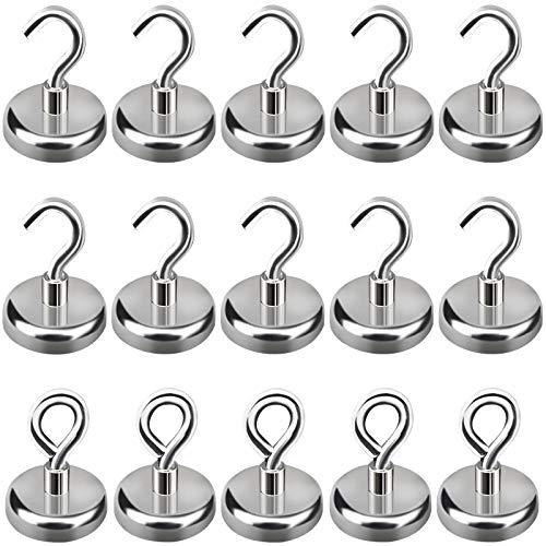 SaiXuan Ganchos Magnéticos,15 pzas 16MM Imanes con Gancho,para puertas, armarios, techos, accesorios,...