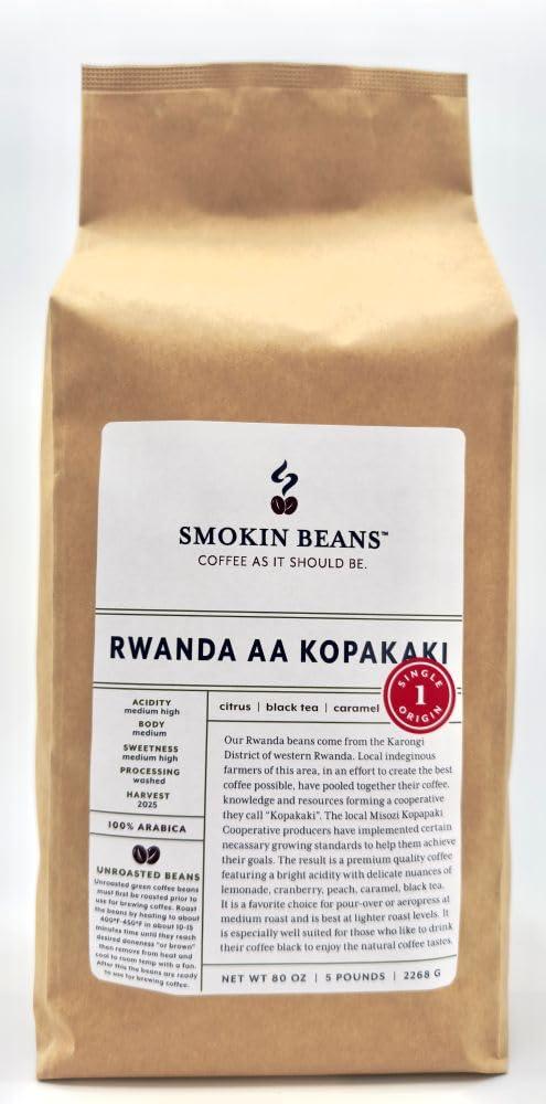 5-Pound Rwanda Aa, Unroasted Green Arabica Coffee Beans, Fresh Current Crop Specialty Grade, Roast the Beans Yourself at Home on Your Roasting