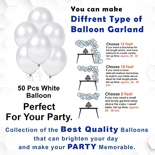 Image of Party Propz White Balloons for Decoration - Pack of 50 Pcs White Balloon | Metallic Balloons for Decoration | Balloons for Birthday | Baby Shower Decorations (Latex)