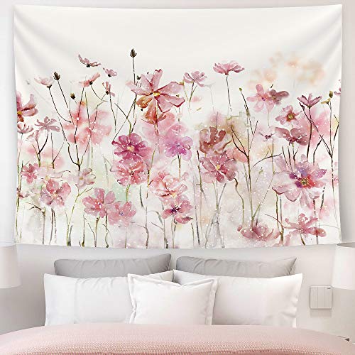 SUMGAR Rosa Wandteppich für Schlafzimmer Ästhetisch Blumen Tapisserie Wandbehang Dekorative Home Dekorationen Romantische Blumen Feld 150x200cm Cover