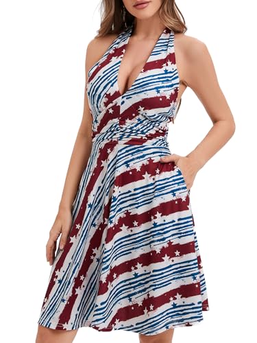 Image of Women's Summer Sundress- 2025 Sexy Halter Sleeveless Spring Boho Elastic Waist Ruffle Mini Dress