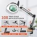 KimFilter 10X Magnifying Glass with Light and Stand | Dust Cover Design, 5 Color Temp Modes Dimmable LED Magnifying Lamp with Swing Arm | Hands Free Desk Magnifying Light for Crafts, Read & Close Work