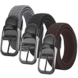RTUMENG 3 Pzs Cinturón Elástico Trenzado Hombre y Mujer, 120cm Cinturón de Tela Extensible sin Agujeros, Hebilla...