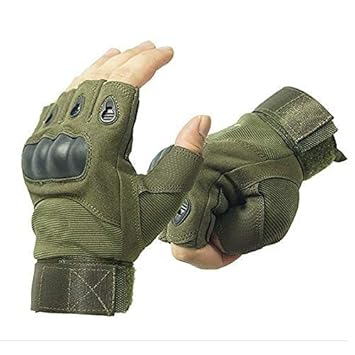 Polyurethane Half Finger Hard Knuckle Motorcycle Army Shooting Tactical Outdoor Breathable Gym&Fitness Riding Gloves For Boys&Men (Green)
