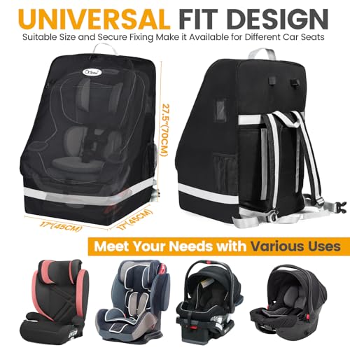 Image of Orzbow Padded Car Seat Travel Bag for Airplane, Carseat Backpack Bags with Reflective Stripes, Infant Seat Travel Bag with Shoulder & Waist Strap, Car Seats Carrier for Airport Gate Check, Black