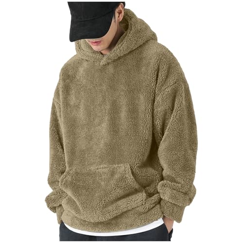 Sherpa Lined Hoodie Men - Mens Fuzzy Hooded Sweatshirts Pullover Loose Cozy Long Sleeve Outwear with Pocket