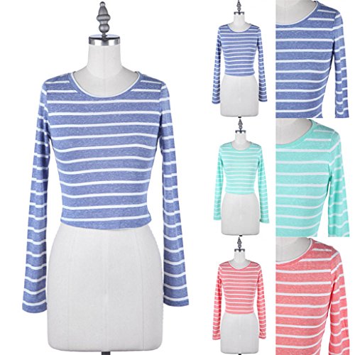Ola Mari Junior Size Striped Long Sleeve Cropped Top, Medium, Watermelon #TOP4