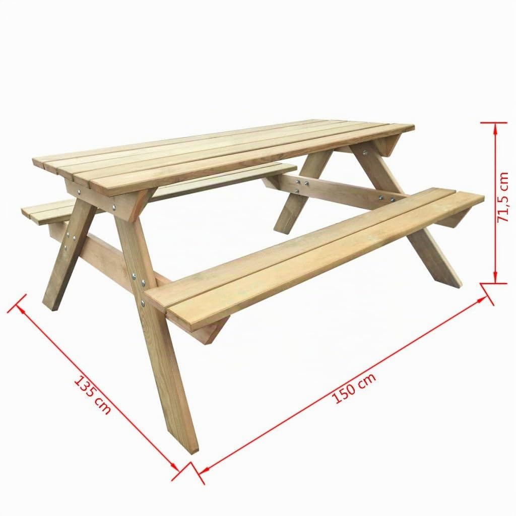 vidaXL Mesa de Picnic de Madera de Pino 150x135x71,5 cm