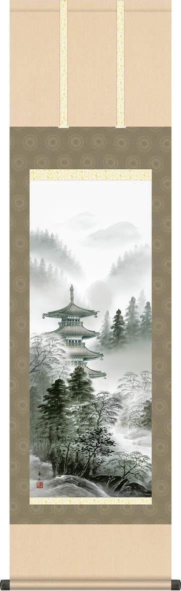 翠石作　美品　水墨画 山水画 掛け軸 道具 ] - 道具 翠山筆 水墨山水 肉筆絹本掛軸（共箱） | ネット