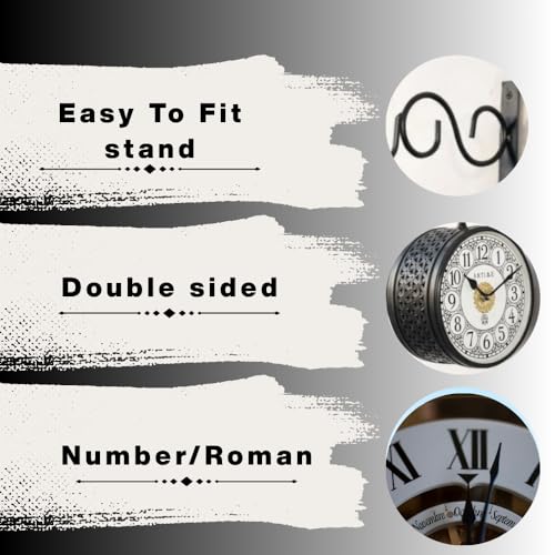 Image of Handcrafted Double Side Metal Analog Vintage Wall Clock | 1.5 Year Machine Warranty | 6 INCHES | 1 Side Number 1 Side Roman,Color Black