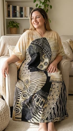 Image of Gypsie Blu Women Plus Size Kaftan Dress Beach Cover Up Maxi Dresses for Women, V-Neck Kimono Sleeve 1X-3X