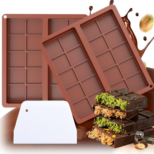 Moule Tablette Chocolat Dubai, 1 Grattoir + 2 Moule Silicone Antiadhésif Facile à Démouler Réutilisable, Moule Chocolat Pour Fabrication Maison de...