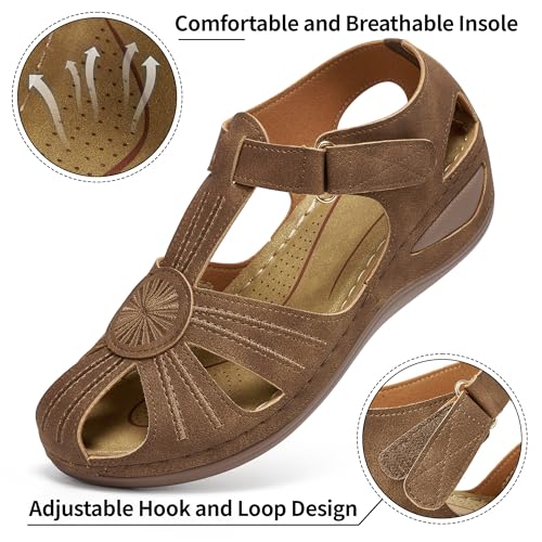 Image of DUOYANGJIASHA Women's Closed Toe Sandals: Comfortable Cushioned Casual Wedge Fisherman Sandals Adjustable Ankle Strap Non Slip Lightweight Dressy Summer Shoes for Walking