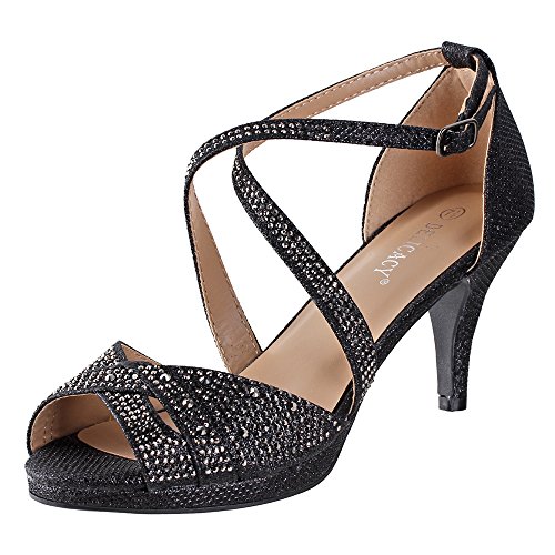 Delicacy Excited-90 Women's Rhinestone Dressy Low Heel Pumps,Black,7